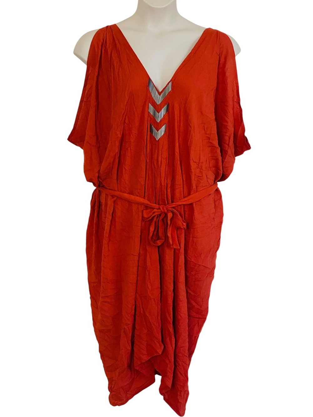 Uma and Leopold Rust Orange Metal Accent Sleeveless Midi Dress Sz XL NWOT